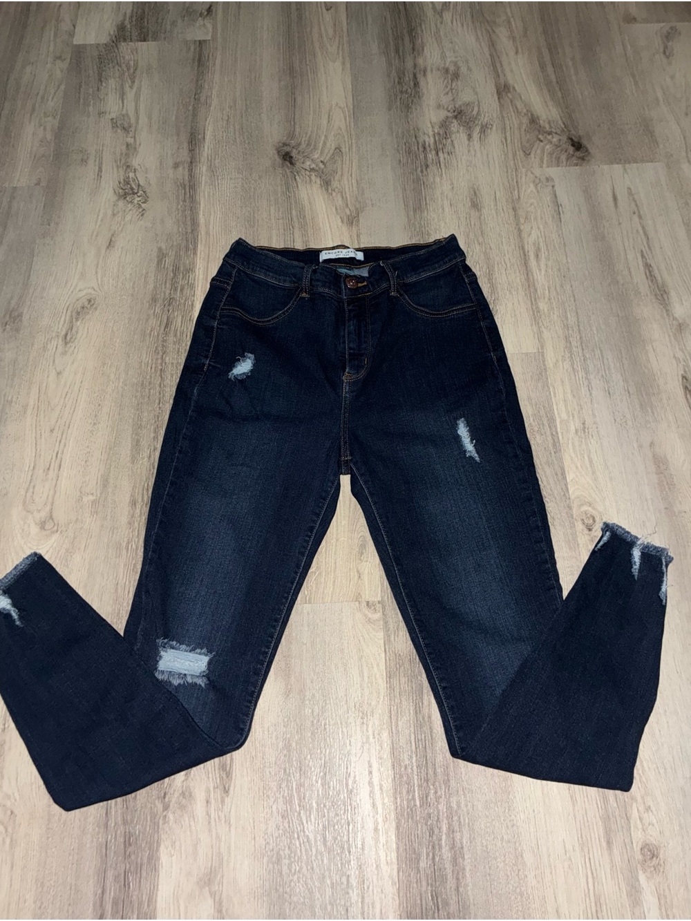Encore Jeans Women's Dark Blue Distressed Skinny Jeans